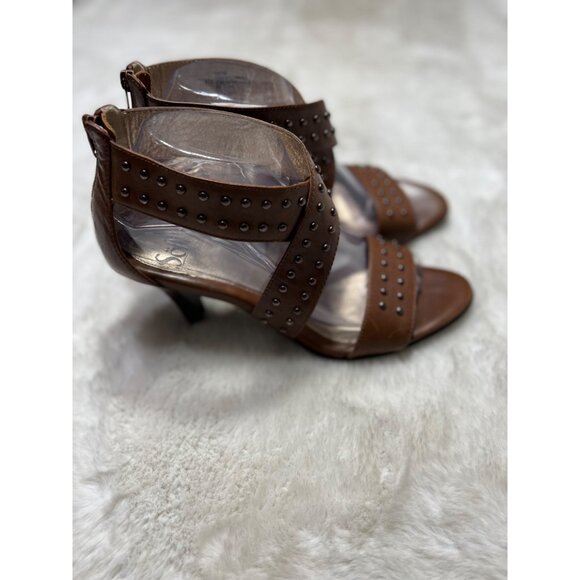 Sofft Brown Studded Open-Toe Heeled Sandals With Zipper Back & Clear Strap women - Picture 4 of 13